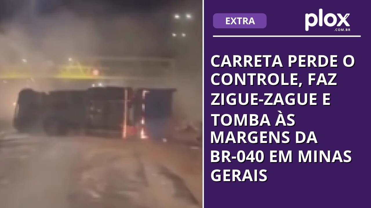 Carreta perde o controle, faz zigue-zague e tomba às margens da BR-040 em Minas Gerais