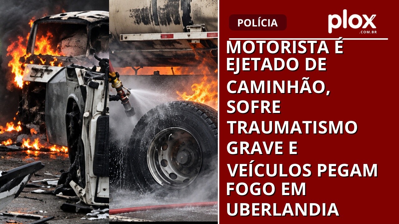 Motorista é ejetado de caminhão, sofre traumatismo grave e veículos pegam fogo em Uberlandia