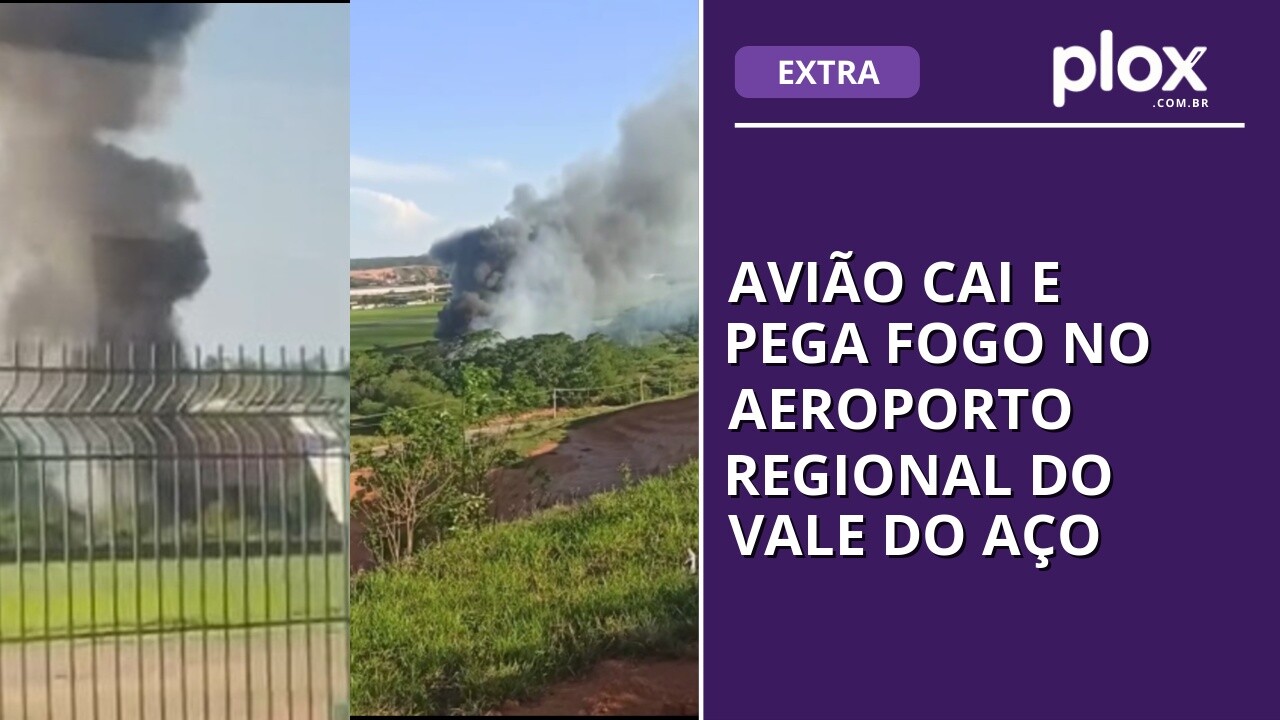 Avião cai e pega fogo no Aeroporto Regional do Vale do Aço